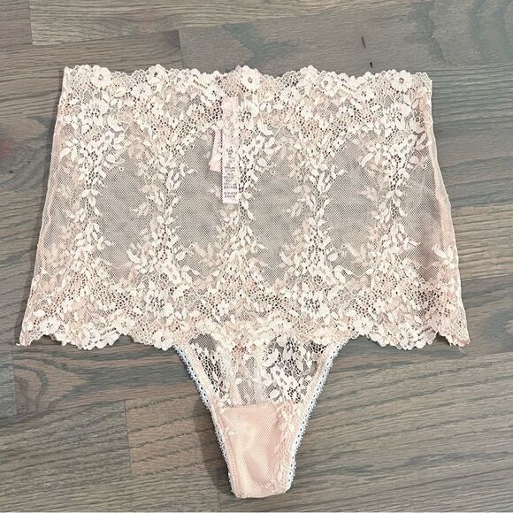 Victorias Secret High-waist Floral Mesh Lace Thong Panty Beige Small - Picture 4 of 4
